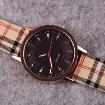 Plaid Leather Strap Metallic Style Watch