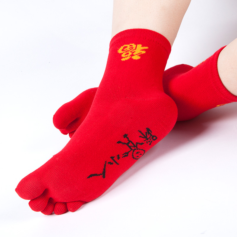 Morewin Red Cotton Five Toe Five Fingers In Tube Socks Morewin Red Cotton Five Toe Five Fingers In Tube Socks