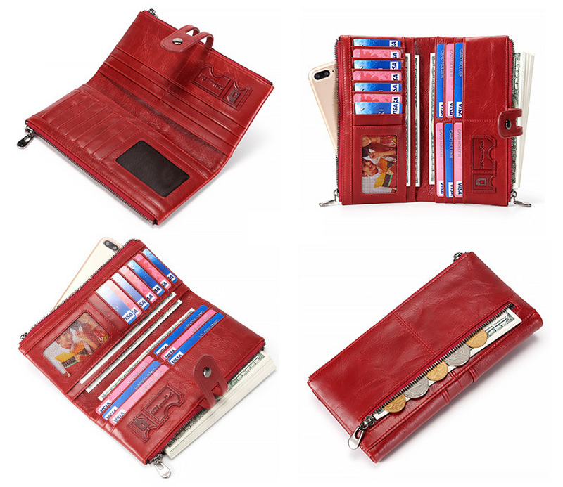 Genuine red brown cowhide leather wallet