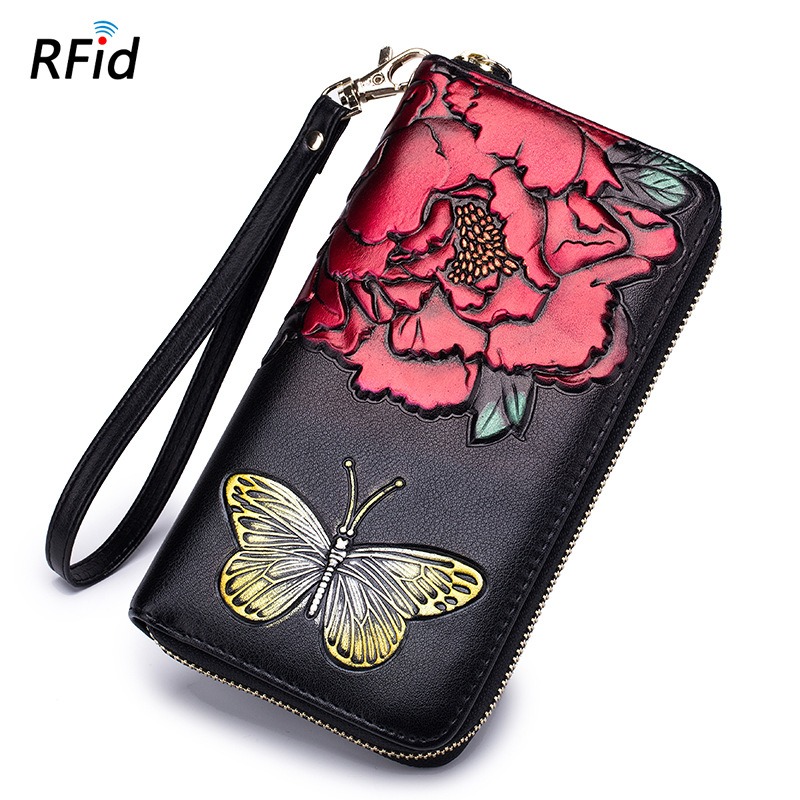 Rose & Butterfly RFID Leather Wallet For Women