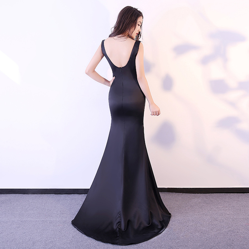 Elegant Evening Dress Maxi Train Real Silk Slit Prom Gown Wholesale
