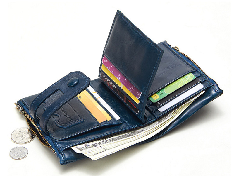 Blue RFID Blocking Leather Wallet