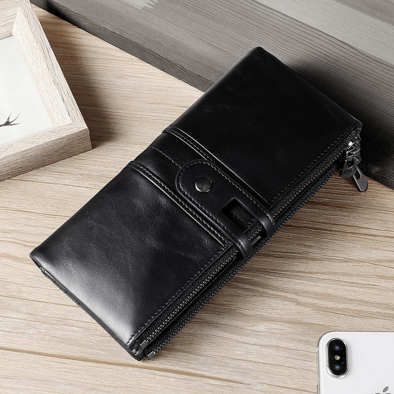 Black cowhide leather wallet for women, RFID blocking