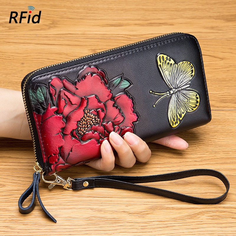 Rose & Butterfly RFID Leather Wallet For Women