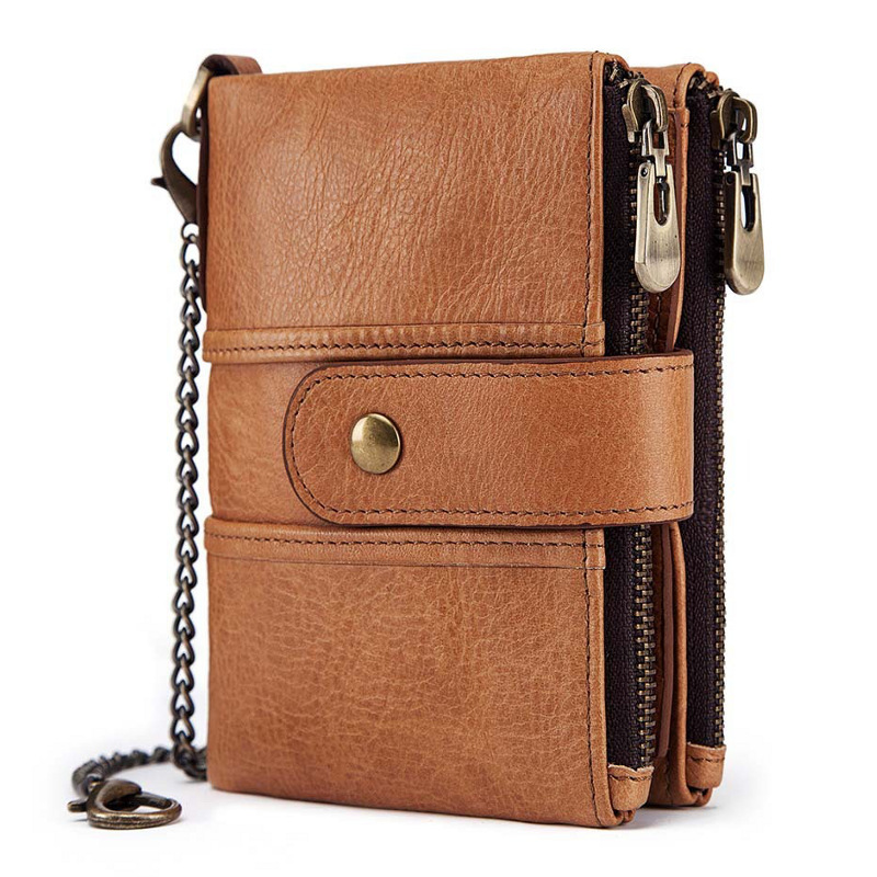 Light brown genuine leather wallet for men with RFID blocking