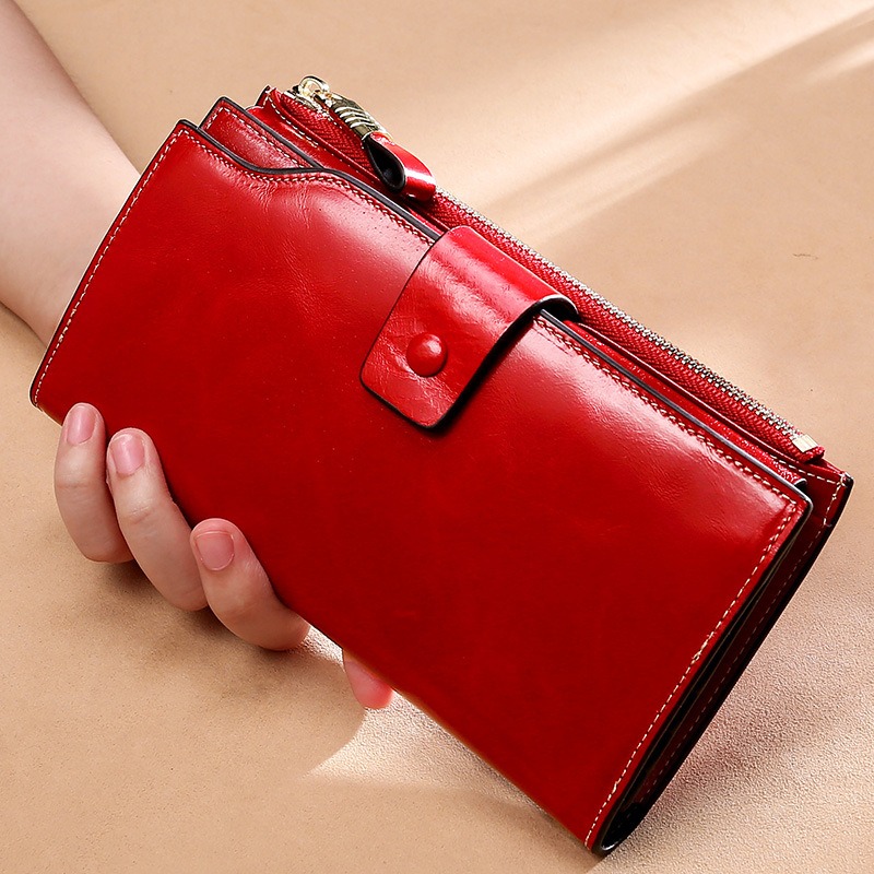 Wine red leather clutch wallet for women