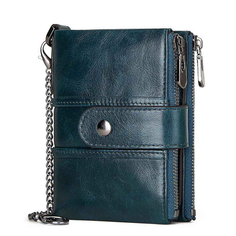 Blue genuine leather wallet for men with RFID blocking