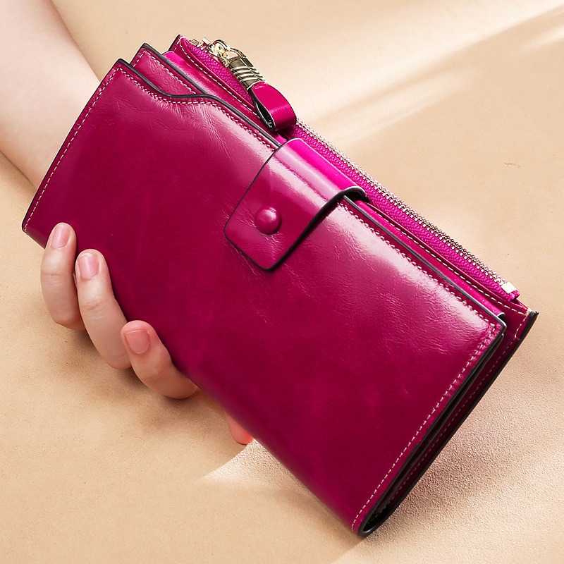 Purple leather clutch wallet for women
