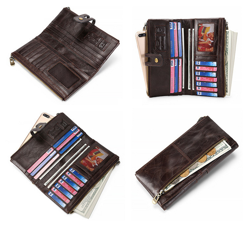 Genuine dark brown cowhide leather wallet